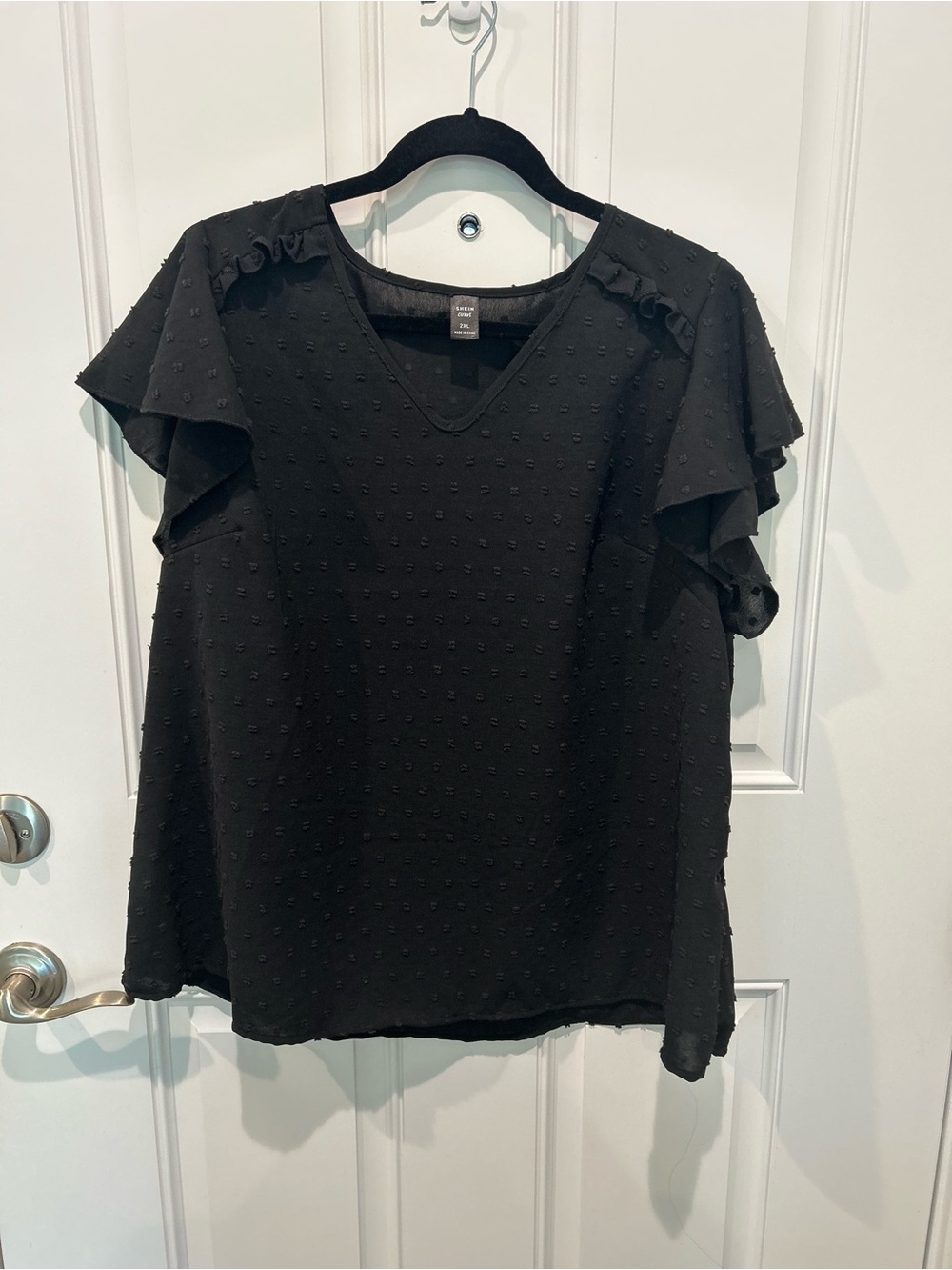 SHEIN Black V-Neck Ruffle Sleeve Blouse